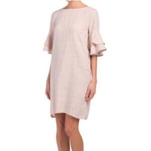 Francesca Bettini Italian Linen Ruffle Sleeve Dress Soft Pink Blush size small